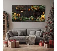 ZORYAN Vieux Texture Bois Floral Grande Impression sur Toile Tableau Mural Jaune Champ de Fleurs Pour Salon Moderne, Art Decoratif Classique Campagne Art Photo pour Chambre Sans Cadre 60x120 cm