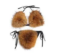 ZOSCGJMY Bikini triangle en fausse fourrure pour femme - Maillot de bain deux pièces, Marron-1.