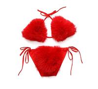ZOSCGJMY Bikini triangle en fausse fourrure pour femme - Maillot de bain deux pièces, Rouge, Taille Unique