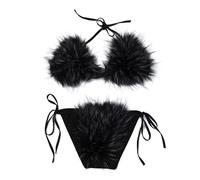 ZOSCGJMY Maillot de bain deux pièces en fausse fourrure pour femme, Noir-3, 56D