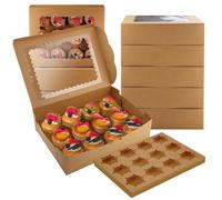 Zosenyer 10 Pièces Boîte à Gâteau, Boîte à Cupcake Avec 12 Trous, Boîtes de Transport pour Gâteaux pour Emballer des Gâteaux et Décorer des Cadeaux (marron)