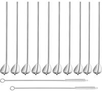 Zosenyer 10 Pièces Cuillère Paille Inox, 2 en 1 Paille Granité avec 2 Brosses de Nettoyage, Paille Reutilisable Écologiques pour Bubble Tea, Cocktails, Lait Glacé, Milkshakes, Café Glacé, Thé