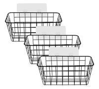 Zosenyer 3 Pièces Étagère de Douche Sans Percage Noir, Panier Rangement Salle de Bain, Corbeille Murale en Métal -28.5 x 12.5 x 12.5 cm- Panier en Fil de Fer pour Cuisine, Balcon, Garde-Manger, Bureau