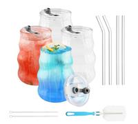 Zosenyer 4 PCS Verre avec Paille et Couvercle, 450ml Ensemble de Cocktail équipé D'une Brosse à Tasse et D'une Brosse à Paille, Matcha Latte pour Faire du Café Glacé, Mojito, Smoothie