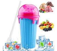 Zosenyer 500ml Gobelet Granité, Silicone Slushy Maker Cup avec Paille et Cuillère 2 en 1, Réutilisable Verre à Granité pour Diy Cola Ou Jus, Magique Slushy Maker for Kids and Family, Bleu