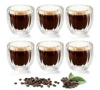 Zosenyer 6 Pièces Tasse a Cafe Double Paroi, 150 ml Tasse Expresso, Verre Cafe pour Faire Matcha Latte, Cappuccino, Thé Aux Fruits, Vin Rouge, Lait, Caramel Macchiato