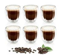 Zosenyer 6 Pièces Tasse a Cafe Double Paroi, 80 ml Tasse Expresso, Verre Cafe pour Faire Matcha Latte, Cappuccino, Thé Aux Fruits, Vin Rouge, Lait, Caramel Macchiato