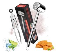 Zosenyer Attendrisseur de Viande en Acier Inoxydable 304 - Double Face 26cm avec Pince Incluse | Marteau à Viande Professionnel pour Steak, Poulet, Schnitzel Lavable Lave-Vaisselle (Set 2-en-1)