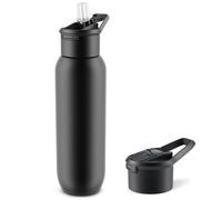 Zosenyer Gourde Isotherme 600 ml, Bouteille en Acier Inox avec Paille, Mug Thermique à Double Paroi, Bouteille d'eau de Sport Étanche, Sans BPA, pour Bureau, École, Sport, Voyage (Noir)