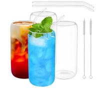 Zosenyer Verre avec Paille, 4 Pièces Verre a Eau 500 ML Tasses Matcha Classique avec Paille et Brosse pour Soda Jus Lait Cocktail smoothie latte macchiato