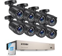 ZOSI 1080P 8CH DVR 500GB Kit Caméra Surveillance 8 Caméra Bullet Intérieur/Extérieur Filaires, Détection Personnes/Véhicules, IR 24m