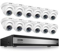 ZOSI 1080P H.265+ Kit Caméra de Surveillance, 16CH DVR avec 12 Caméras de Sécurité Dôme, Disque Dur Intégré de 2 to, Détection de Mouvement, Grand Angle 90°, Accès à Distance, Vision Nocturne 24 m