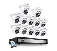 ZOSI 16CH 1080p Kit Surveillance DVR avec 4TB HDD Intégré, Pack 12 Caméra de Surveillance Extérieure/Intérieure avec BNC Fil, Détetion IA Personne/Véhicule, Alerte Instantanée, Enregistrement 24/7