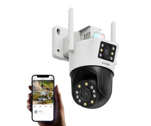 ZOSI 2.5K Camera Surveillance WiFi Exterieure sans Fil avec Double Objectif, 360° Vue Détection Humaine/Véhicule, Audio Bidirectionnel, Sirène Alarme, Vision Nocturne Couleur, C298 Pro