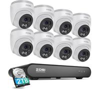 ZOSI 2.5K Kit Camera Surveillance 8CH 5MP NVR 2T 8 Caméra PoE 4MP Détection de Personne Intelligente Alerte Instantanée 100ft