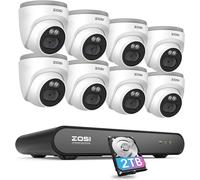 ZOSI 2.5K Kit Camera Surveillance PoE Dôme, 8CH 5MP NVR 2TB HDD avec 8 Caméras