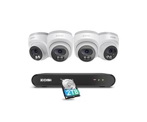 ZOSI 2.5K PoE Kit Caméra Surveillance Extérieure, NVR 8CH 5MP 2TB, Caméra Dôme PoE 4MP avec Audio Bidirectionnel, Détection de Personne, Vision Nocturne 30 m, Enregistrement 24/7, C220