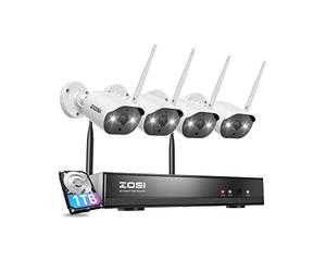 ZOSI 2K 8CH 1TB NVR Kit Camera Surveillance sans Fil, 3MP Caméra WiFi Extérieure, Détection de Personnes, Alarme Sonore et Lumineuse, Vision Nocturne Couleur, Accès à Distance, Enregistrement 24/7