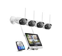 ZOSI 2K Kit Caméra de Surveillance Extérieure WiFi6 avec Moniteur de 12”, 8MP 8CH NVR 1TB HDD, Plug-in Caméra IP 3MP Audio Bidirectionnel, Reconnaissance de Personne AI, Vision Nocturne en Couleur