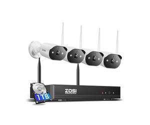 ZOSI 2K Kit Caméras de Surveillance WiFi6, Plug-in Caméra IP Extérieure 3MP avec NVR 8CH 1TB HDD, Alarme Sirène et Projecteur Vision Nocturne Couleur Détection de Personne, Audio Bidirectionnel