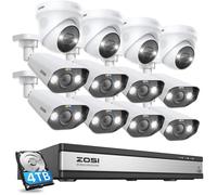 ZOSI 4K 16CH NVR PoE Kit Caméra de Surveillance avec Spotlight,12pcs 8MP Caméra PoE, Détection de Personne IA Audio
