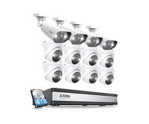 ZOSI 4K 16CH NVR PoE Kit Caméra de Surveillance avec Spotlight,12pcs 8MP Caméra PoE pour Extérieure, Audio Bidirectionnelle avec Sirène, Détection de Personne IA, 4To HDD pour 24/7 Enregistrement