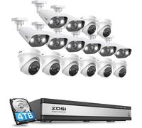 ZOSI 4K 16CH NVR PoE Kit Caméra de Surveillance avec Spotlight, 16pcs 8MP Caméra PoE Extérieure, Audio Bidirectionnelle avec Sirène