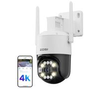 ZOSI 4K Plug-in Caméra Surveillance WiFi Extérieure 6 PT Vue à 360°, Suivi Automatique Détection de Personne/Véhicule/Animal, Audio Bidirectionnel, Vision Nocturne Couleur, C296B