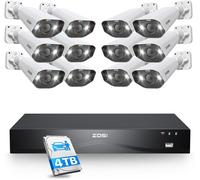 ZOSI 4K PoE Kit Caméra de Surveillance 12pcs 8MP Caméra 16CH 4K NVR avec 4To