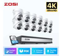 ZOSI 4K PoE Kit Caméra de Surveillance, 12pcs 8MP Caméra + 16CH NVR avec HDD de 4 to, Détection Humaine, Vision Nocturne Couleur, Alarme Sonore et Lumineuse Protection, Enregistrement 24/7