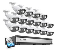ZOSI 4K PoE Kit Caméra de Surveillance 16pcs 8MP Caméra + 16CH 4K NVR avec HDD de 4 to Vision Nocturne Couleur Audio Bidirectionnel