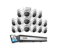 ZOSI 4K PoE Kit Caméra de Surveillance, 16pcs 8MP Caméra + 16CH NVR 4K avec HDD de 4 to, Vision Nocturne Couleur, Détection Humaine, Alarme Sonore et Lumineuse Protection, Enregistrement 24/7