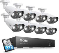 ZOSI 4K PoE Kit Caméra de Surveillance, 8CH 8MP NVR avec Disque Dur Intégré de 2 to, Audio Bidirectionnel, Vision Nocturne Couleur, Détection Humaine AI, Accès à Distance, Enregistrement 24/7