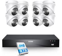 ZOSI 32CH 4K Kit Caméra Surveillance Extérieure PoE Détection de Visage Personne Véhicule, NVR 16 Ports 8MP avec 4TB HDD, Audio Bidirectionnelle, Sirène Lumière et Son, Enregistrement 24/7