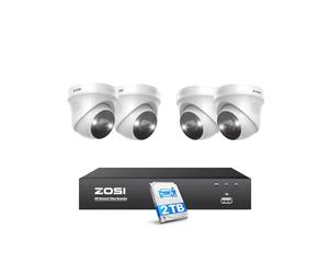 ZOSI 4K PoE Kit Vidéo Surveillance, 5MP 3K Caméra PoE avec NVR 8CH 4K 2TB HDD, Audio Bidirectionnel et Sirène, Vision Nocturne Couleur, Détection de Personne/Véhicule, Enregistrement 24/7