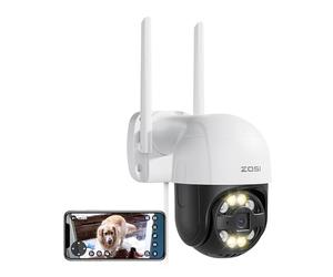 ZOSI 4MP Caméra Surveillance WiFi PT Vue à 360°, Camera Extérieure sans Fil Alarme Sonore et Lumineuse, Détection Véhicule et Personne, Vision Nocturne Couleur, Audio Bidirectionnel, Accès à Distance