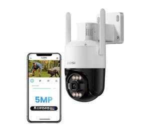 ZOSI 5MP 360° PTZ Plug-in Caméra Surveillance Extérieure WiFi
