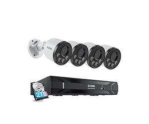 ZOSI 5MP Kit Caméra de Surveillance PoE Audio, H.265+ 8CH 5MP 1TB NVR, 4 Caméras IP PoE 4MP 2,5K pour Extérieur et Intérieur, Vision Nocturne, Détection Humaine Intelligente, Accès à Distance