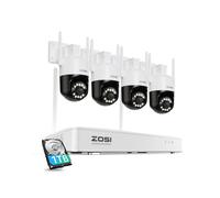 ZOSI 5MP Kit Caméra de Surveillance WiFi 6, Caméra PT à 360° pour Extérieure, Détection de Personne et Véhicule, Audio Bidirectionnel Alarme Sonore et Lumineuse, Vision Nocturne Couleur