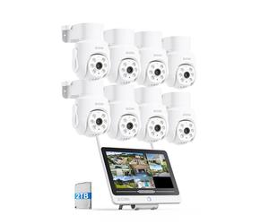 ZOSI 5MP Kit Caméra de Surveillance WiFi6 avec 12” Moniteur, NVR 8CH en 8MP avec 2TB HDD Intégré, Caméra IP Extérieure Pan et Tilt Vue à 360°, Détection et Suivi de Personne, Audio Bidirectionnel
