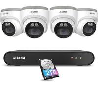 ZOSI 2.5K PoE Kit Caméra Surveillance Extérieure, NVR 8CH 5MP 2TB, Caméra Dôme PoE 4MP avec Audio Bidirectionnel, Détection de Personne, Vision Nocturne 30 m, Enregistrement 24/7, C220