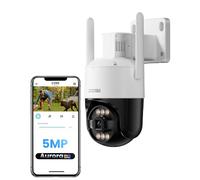 ZOSI 5MP Plug-in Caméra Surveillance Extérieure WiFi, AuroraLux Vision Nocturne Couleur Caméra PT Vue à 360°, Détection de Personne et de Véhicule Audio Biditectionnel, C296A