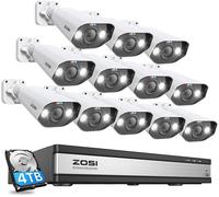 ZOSI 5MP PoE Kit Caméra de Surveillance 12pcs 5MP Caméra 16CH 4K NVR 4To