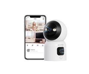 ZOSI 6MP 360° PT Caméra Surveillance WiFi Intérieure 2.4/5GHz Duo Objectif | Appel Vidéo en Un Clic ou Geste OK, Suivi Automatique, Détection Humaine, Vision Nocturne Couleur, C528D6