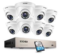ZOSI 8CH 1080p H.265+ DVR Enregistreur 2TB HDD 2000TVL Caméra de Surveillance Extérieur Sécurité pour la Maison Vision Nocturne