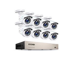 ZOSI 8CH 1080P H.265+ Kit Vidéo Surveillance DVR avec 8pcs Caméra Surveillance Extérieure 2,0MP Vision Nocturne 20m, Accès à Distance Via Smartphone, Disque Dur Non fourni
