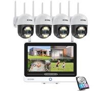 ZOSI 8CH 2K H.265+ 1To Kit Caméra de Surveillance WiFi, NVR Tout-en-Un Moniteur 12,5 Pouces, 4X Caméra IP 3MP sans Fil Extérieure, Caméra blanche, Vision Nocturne 24m Détection de Mouvement Alerte Ins