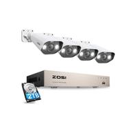 ZOSI 8CH 2To 5MP PoE NVR + 5MP Caméra de Surveillance PoE, Audio Bidirectionnel, Détection Humaine AI, Alarme Sonore et Lumineuse