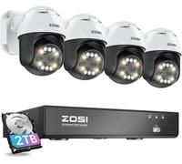 ZOSI 8CH 4K 2To NVR Kit Caméra de Surveillance PoE, Détection de Personne/Visage/Véhicule, Vidéo FHD 30 IPS, 5MP 3K Caméra Extérieure PT PoE, Suivi Automatique avec Projecteur, Audio Bidirectionnel