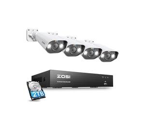 ZOSI 8CH 4K 2To PoE NVR avec 8MP Caméra de Sécurité PoE Kit Vidéo Surveillance pour Extérieure, Détection Humaine, Audio Bidirectionnel et Alarme de Son et de Lumière, Vision Nocturne Couleur